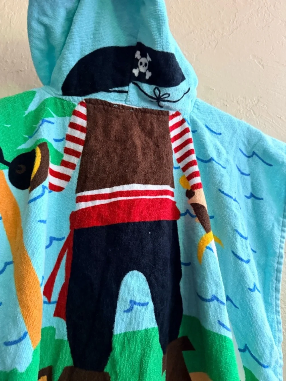 Kids Pirate Hooded Towel Poncho - Light Blue, Green, Tan